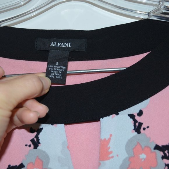 ALFANI 3/4 Sleeves FloralPrints Black Sides V-Keyhole Boat Neck Blouse S - Picture 2 of 5